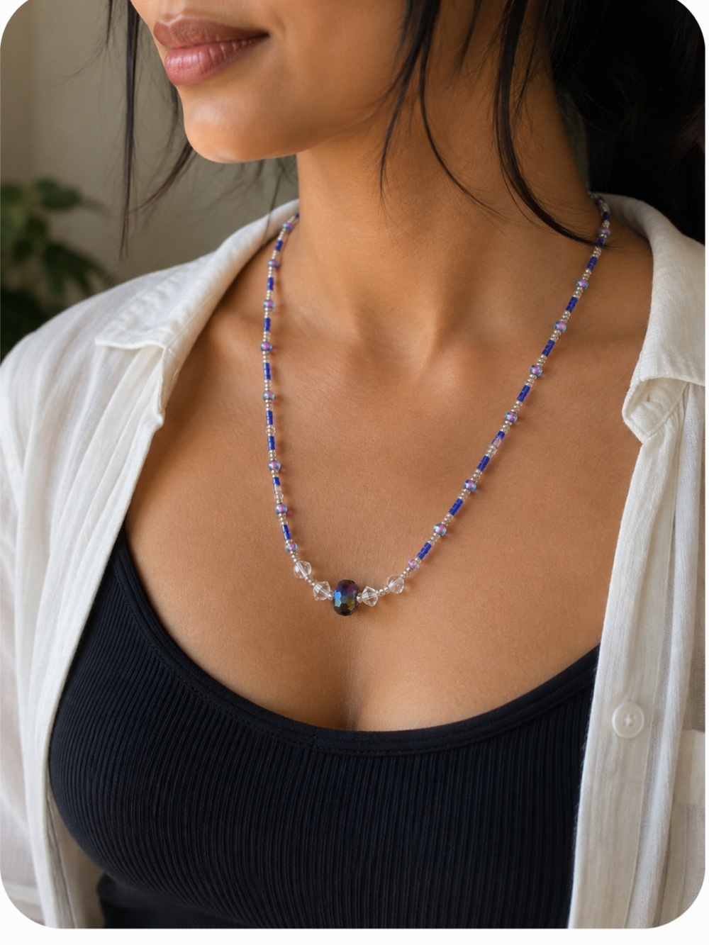 Iridescent bead necklace